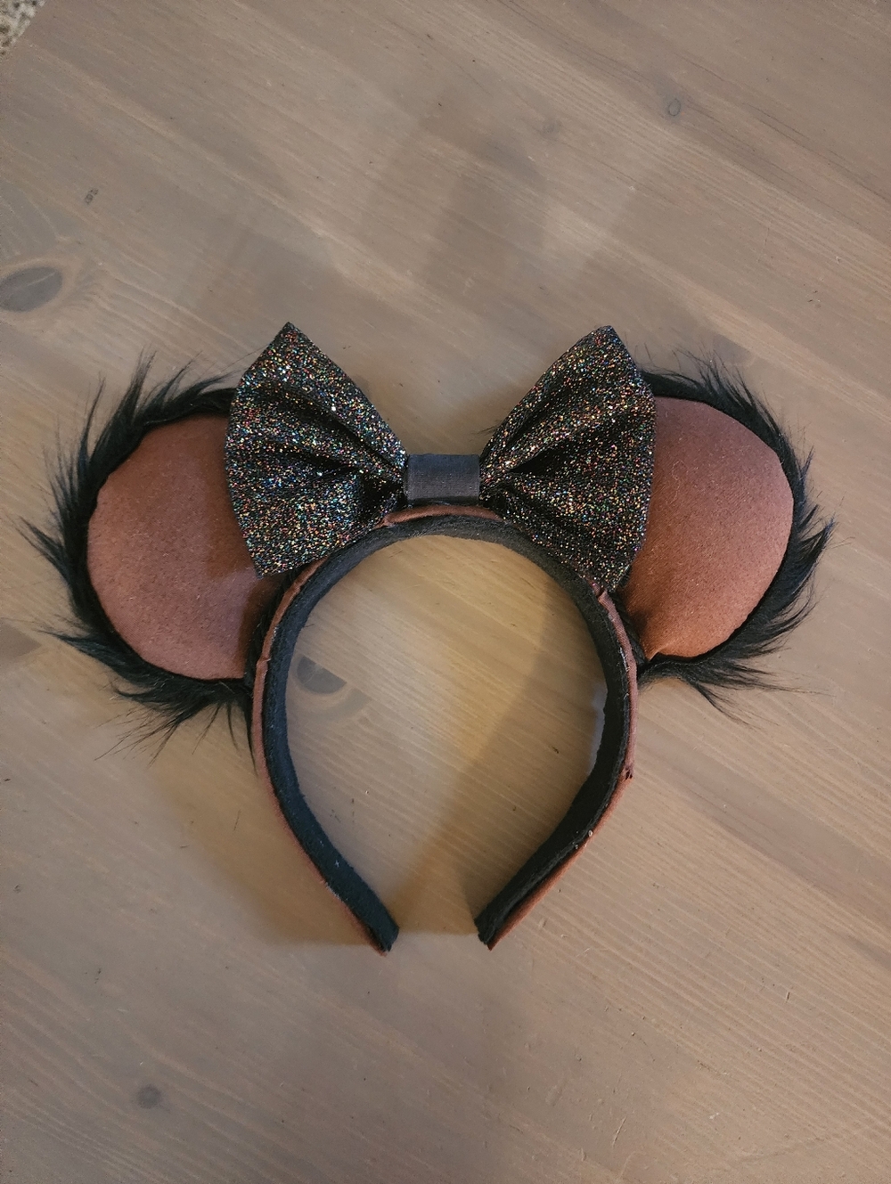Brown Fuzzy Mouse Ear Headband with Glitter Bow. Lion King